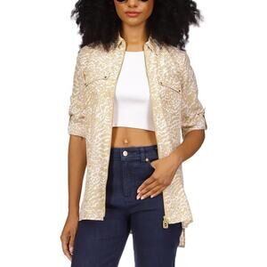 Michael Kors Women's Animal Print Collared Zip Front Top Petite Size PXS NWT